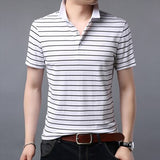 iSurvivor 2019 Men Short Sleeved Summer Striped T Shirts Male Casual Fashion Slim Fit Turn Down Collar Business Casual T Shirts