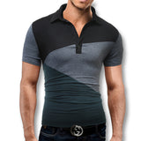 iSurvivor 2019 Men Turn Down Collar Patchwork Summer Short Sleeved T Shirts Tees Male Casual Fashion Slim Fit T Shirts Hombre