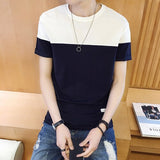Men T Shirt Casual O-neck Patchwork T-shirt Men Short Sleeve Tee Shirt Men Clothing Tee Tops Balck and White
