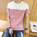 Men T Shirt Casual O-neck Patchwork T-shirt Men Short Sleeve Tee Shirt Men Clothing Tee Tops Balck and White
